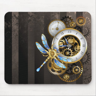 Alfombrilla De Ratón Diales de Steampunk con libélula