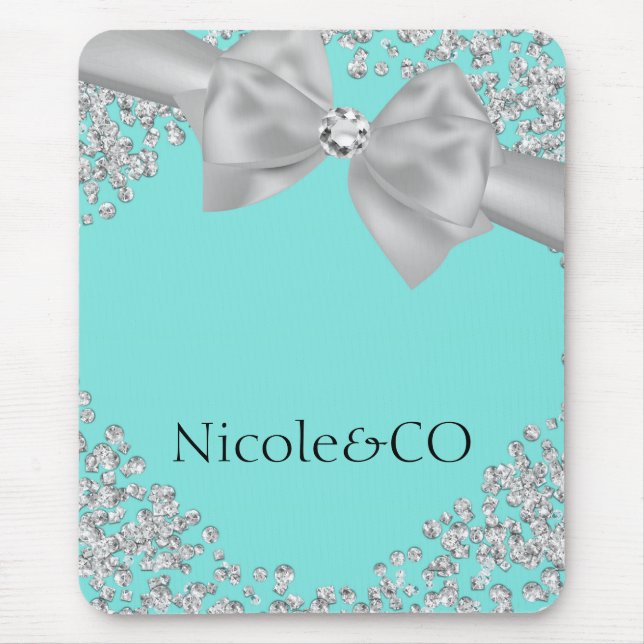 Alfombrilla De Ratón Diamantes de Lazo Grande Azul Blanco Lujo Personal (Frente)