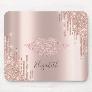 Alfombrilla De Ratón Diamantes de Moda Labios Rosa Dorado Brillo Gotea
