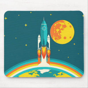 Alfombrilla De Ratón Dibujo animado de cohete espacial lindo