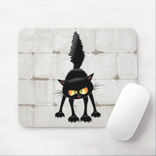 Alfombrilla De Ratón Dibujo animado de gato negro divertido y fiero