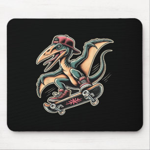 Alfombrilla De Ratón Dibujo animado de pterodáctilo dinosaurio de skate