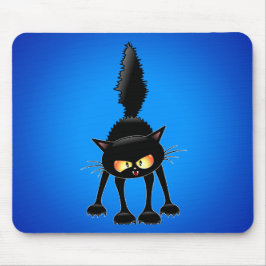 Alfombrilla De Ratón Dibujo animado feroz divertido del gato negro