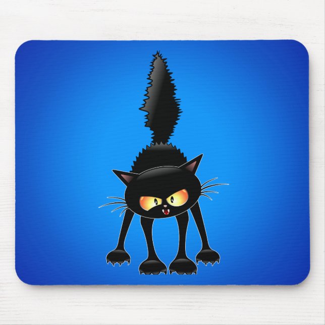 Alfombrilla De Ratón Dibujo animado feroz divertido del gato negro (Frente)