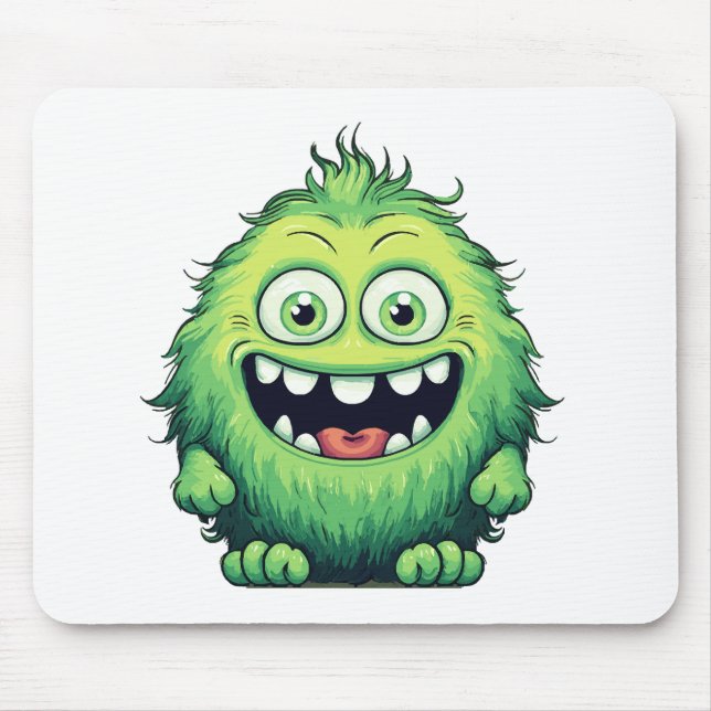 Alfombrilla De Ratón Dibujo Animado Monstruo Verde Lindo Sonriente (Frente)