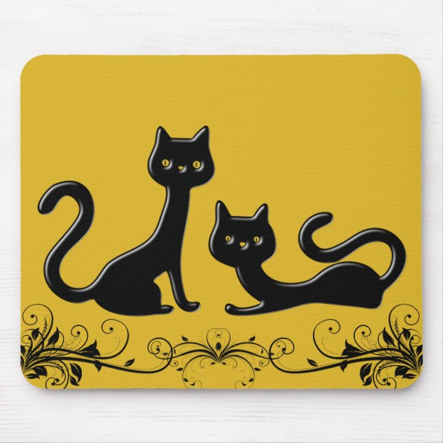 Alfombrilla De Ratón Dibujo animado negro II Mousepad de los gatitos (Frente)