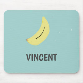 Alfombrilla De Ratón Dibujo de banana amarilla personalizado en azul