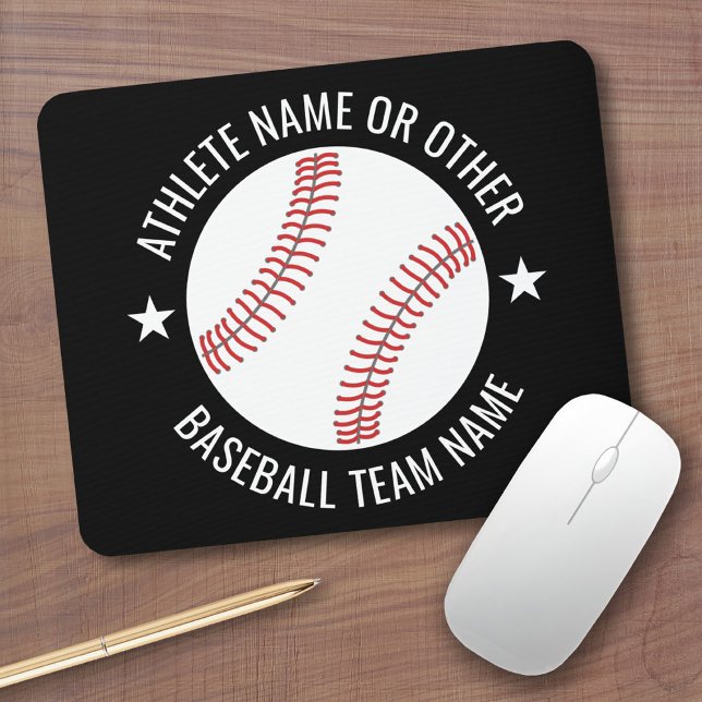 Alfombrilla De Ratón Dibujo de béisbol con nombre de equipo y atleta mo (Personalized Mousepad - Sports Baseball Theme with custom name)