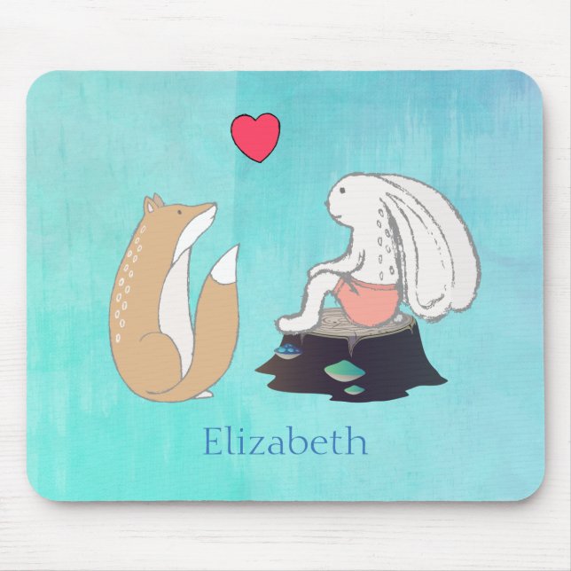 Alfombrilla De Ratón Dibujo de criaturas de bosques de zorro y conejo (Frente)