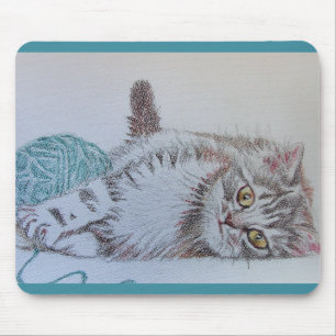 Alfombrilla De Ratón Dibujo de gato gatos Verde azulados para la comput