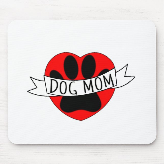 Alfombrilla De Ratón Dibujo De Perro Mamá Paw Y Corazón Rojo (Frente)