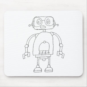 Alfombrilla De Ratón Dibujo de robot inteligente simple con mano