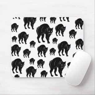 Alfombrilla De Ratón Dibujo de silueta de gato negro de Halloween