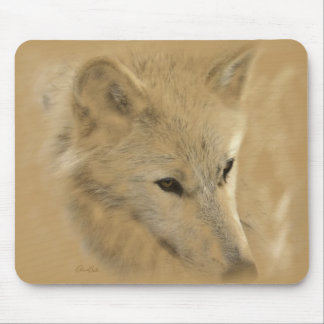Alfombrilla De Ratón Dibujo de tiza blanco del lobo de madera