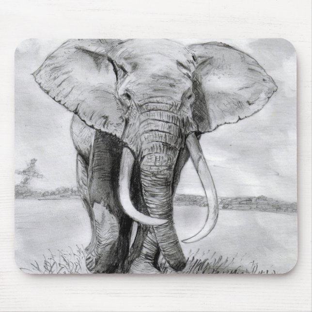 Alfombrilla De Ratón dibujo del elefante africano en diseño del lápiz (Frente)