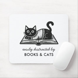Alfombrilla De Ratón Dibujo divertido de gato negro bibliófilo