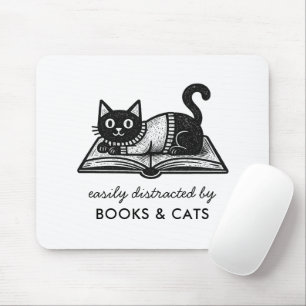 Alfombrilla De Ratón Dibujo divertido de gato negro bibliófilo