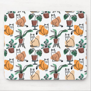 Alfombrilla De Ratón Dibujo en línea de gatos y flores