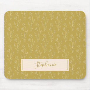 Alfombrilla De Ratón Dibujo floral amarillo estilizado personalizado  