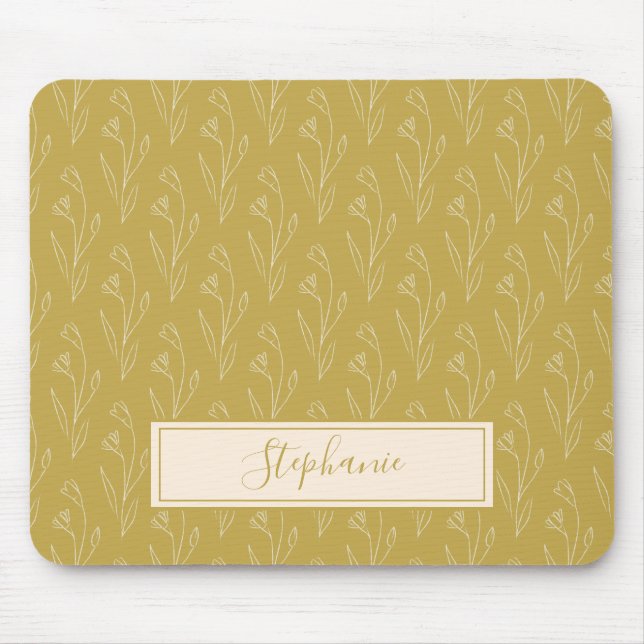 Alfombrilla De Ratón Dibujo floral amarillo estilizado personalizado   (Frente)