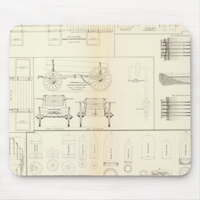 Alfombrilla De Ratón Dibujos de barcos, puentes, vagones, proyectiles (Frente)