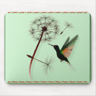 Alfombrilla De Ratón Diente de león y pequeño colibrí verde Mousepad