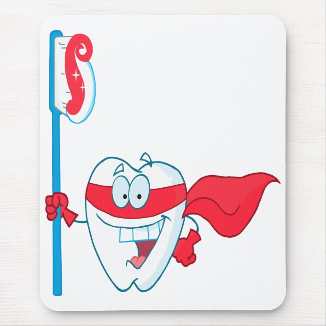 Alfombrilla De Ratón Diente de Superhéroe Sonriente Lindo Con Cepillo d (Frente)
