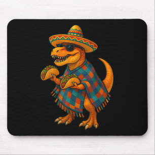 Alfombrilla De Ratón Dino T-rex Taco Fiesta_ Cinco De Mayo En Sombrero