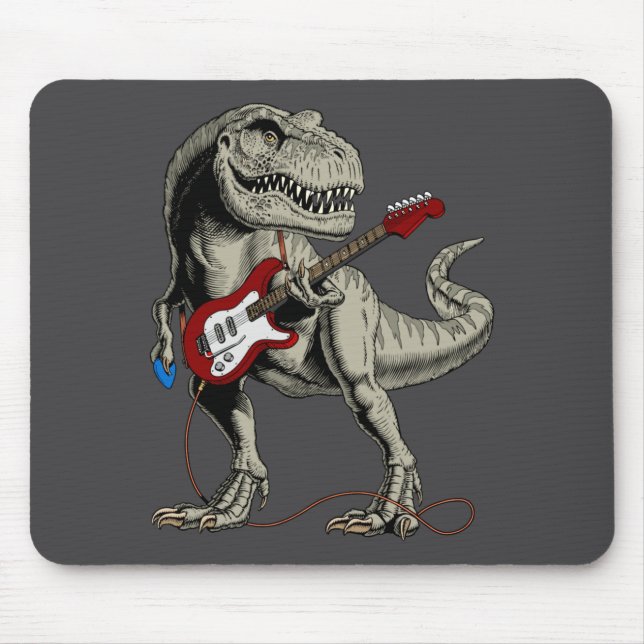 Alfombrilla De Ratón Dinosaur Acoustic Electric B Guitar Player  (Frente)