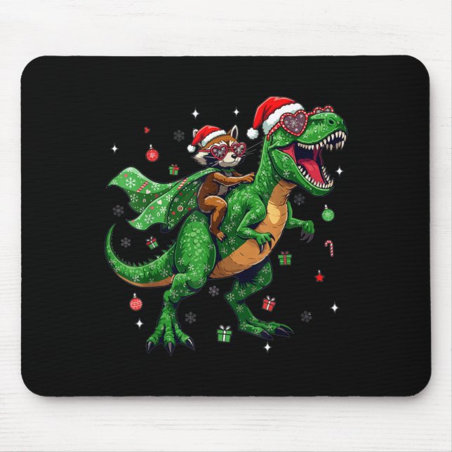 Alfombrilla De Ratón Dinosaur Christmas T Rex Raccoon Santa Holiday  (Frente)