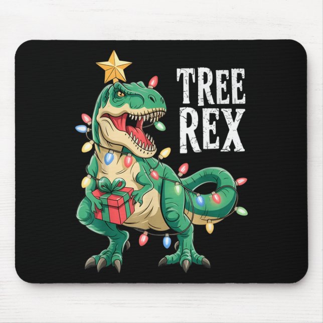 Alfombrilla De Ratón Dinosaur Christmas Tree Rex Pajamas Men Boys Xmas  (Frente)