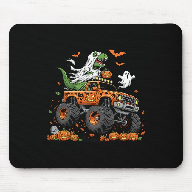 Alfombrilla De Ratón Dinosaur T-rex Riding Monster Truck Halloween Men  (Frente)
