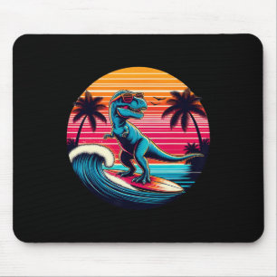 Alfombrilla De Ratón Dinosaurio Divertido Surfando Puesta de Sol Retro 