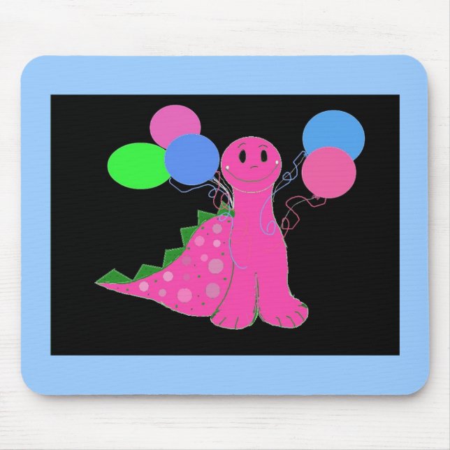 Alfombrilla De Ratón Dinosaurio rosa con globos (Frente)