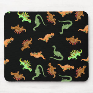 Alfombrilla De Ratón Dinosaurios Lindos sobre Fondo Negro