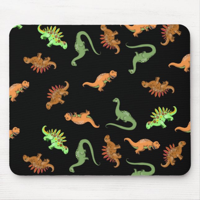 Alfombrilla De Ratón Dinosaurios Lindos sobre Fondo Negro (Frente)