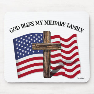 Alfombrilla De Ratón DIOS BENDIGA A MI FAMILIA MILITAR cruz robusta, ba