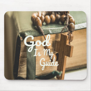 Alfombrilla De Ratón Dios es mi guía Biblia y la cruz del Rosario