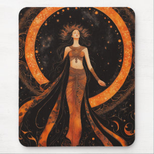 Alfombrilla De Ratón Diosa del eclipse solar en Naranja y negro