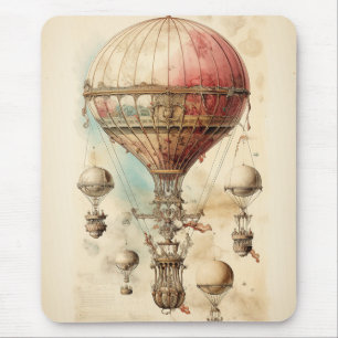 Alfombrilla De Ratón Dirigible de Fantasía Victoriana - Rosa, Beige y S