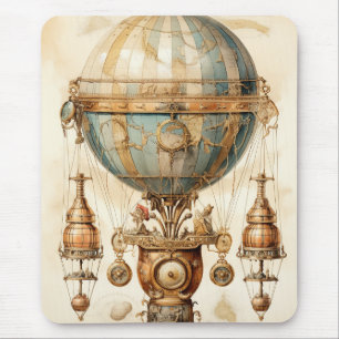 Alfombrilla De Ratón Dirigible Mecánico Vintage Globo Azul Sepia