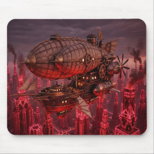 Alfombrilla De Ratón Dirigible Steampunk volando sobre la ciudad