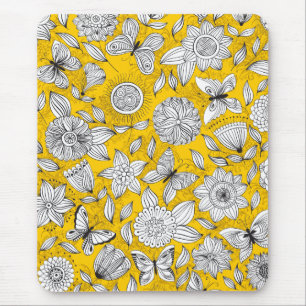 Alfombrilla De Ratón Diseño abstracto floral blanco amarillo lindo