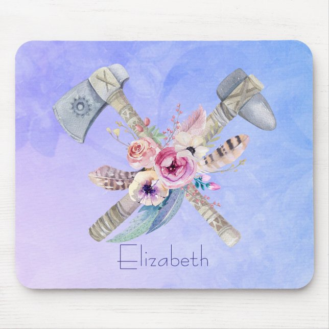 Alfombrilla De Ratón Diseño acuarela de plumas y flores Tomahawk (Frente)