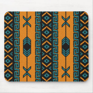 Alfombrilla De Ratón Diseño azteca tribal del suroeste Naranja turquesa