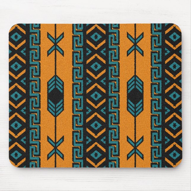 Alfombrilla De Ratón Diseño azteca tribal del suroeste Naranja turquesa (Frente)