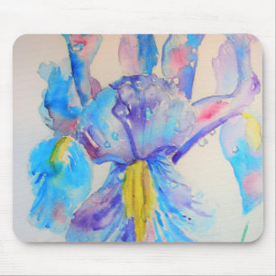 Alfombrilla De Ratón Diseño de acuarela floral de Iris azul