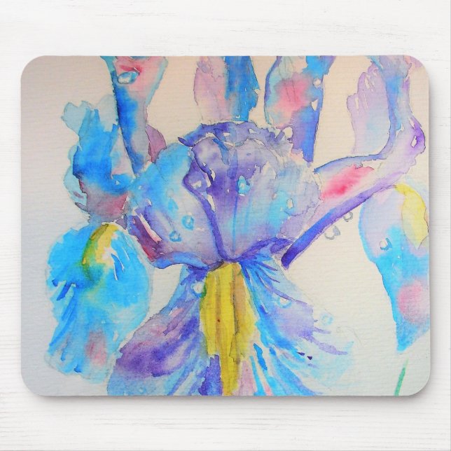 Alfombrilla De Ratón Diseño de acuarela floral de Iris azul (Frente)