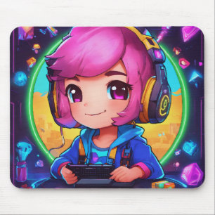 Alfombrilla De Ratón Diseño de aprendizaje de Neon Chibi Gamer