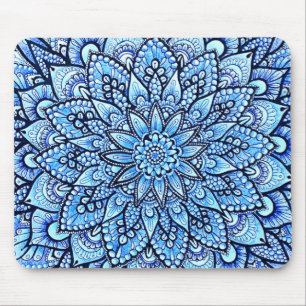 Alfombrilla De Ratón Diseño de arte de mandala con lápiz de color azul